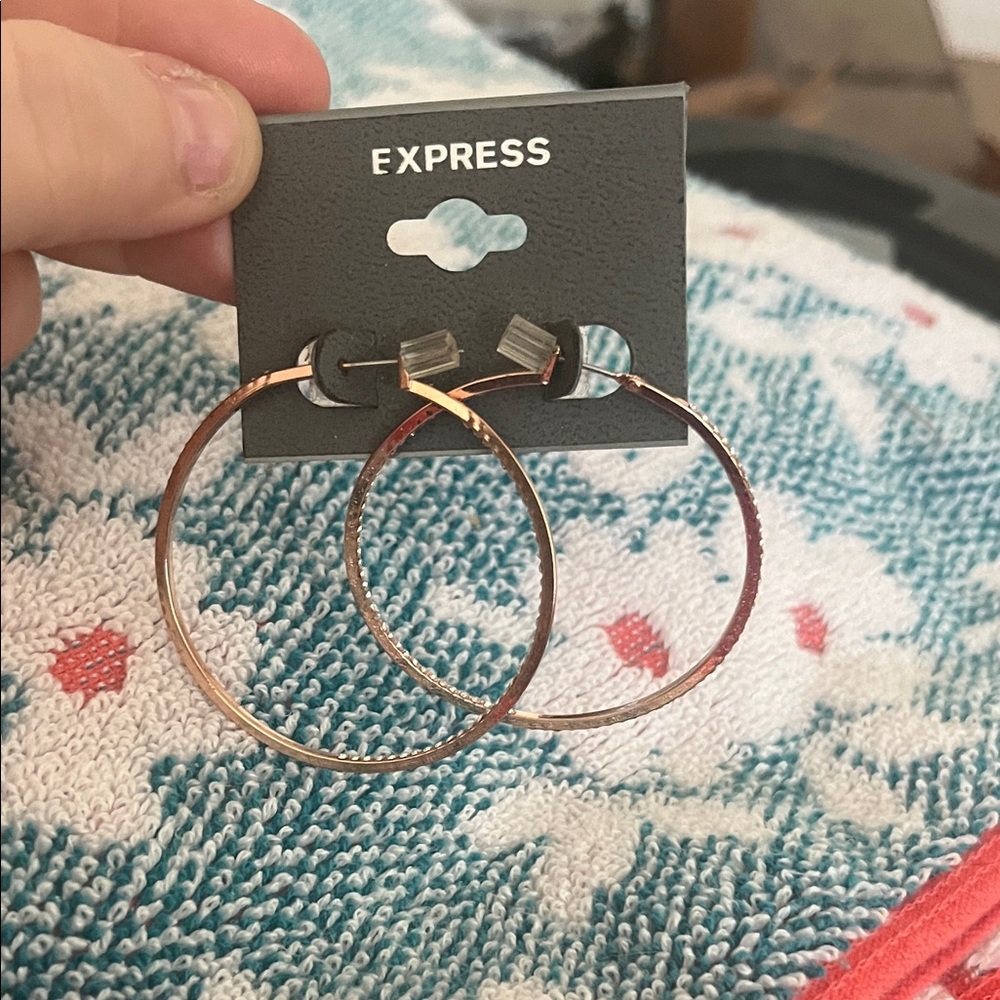 EXPRESS Textured Rose Gold Hoop Earrings, New